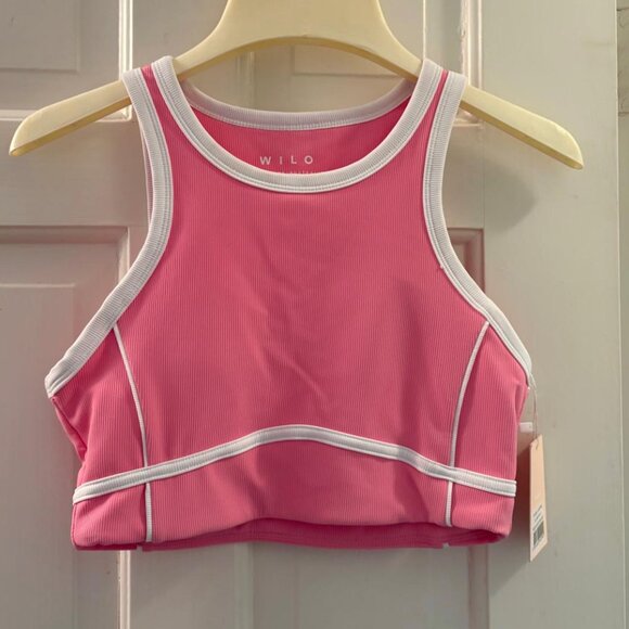 Wilo The Label Pink Ribbed Active Wear Athletic Sports Bra Top Sz S NWT - Picture 2 of 9